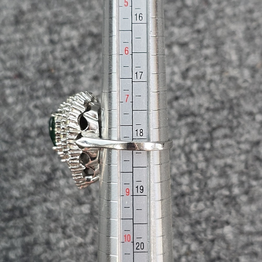 Vintage Panetta Sterling Silver Green Rhinestone Cocktail Ring Size 8 Signed - Picture 9 of 10